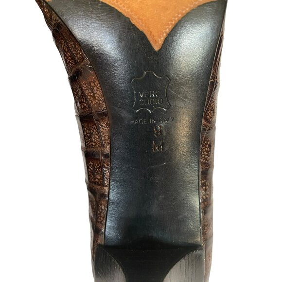 Vintage YSL Yves Saint Laurent Shoes Heels Crocodile Leather Brown Size 9 Italy - Picture 7 of 10